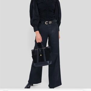 Black Ruched Puff Sleeve Top